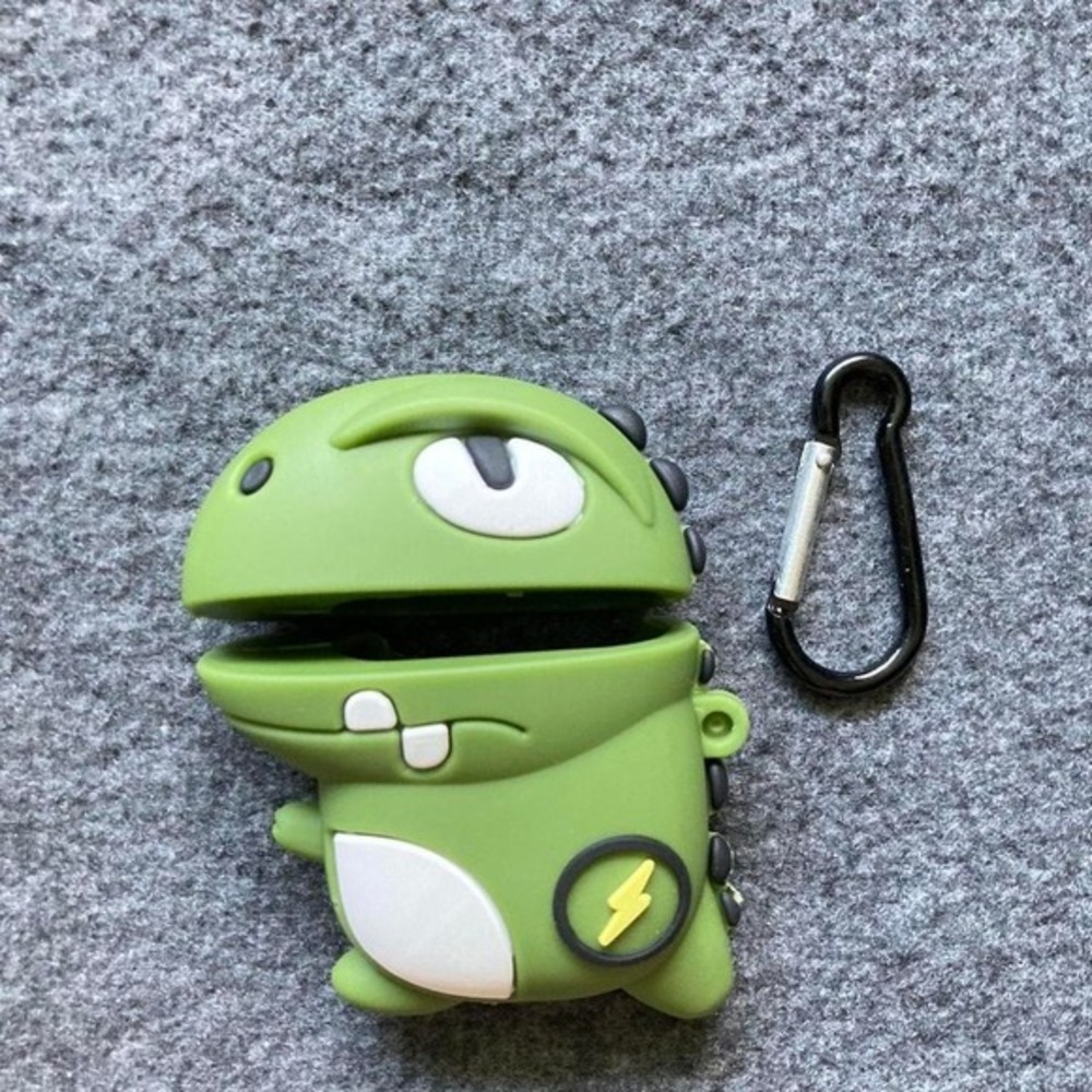 Cute‎ Green Dinosaur Silicone Earbud Case with Carabiner Clip Protective Cover